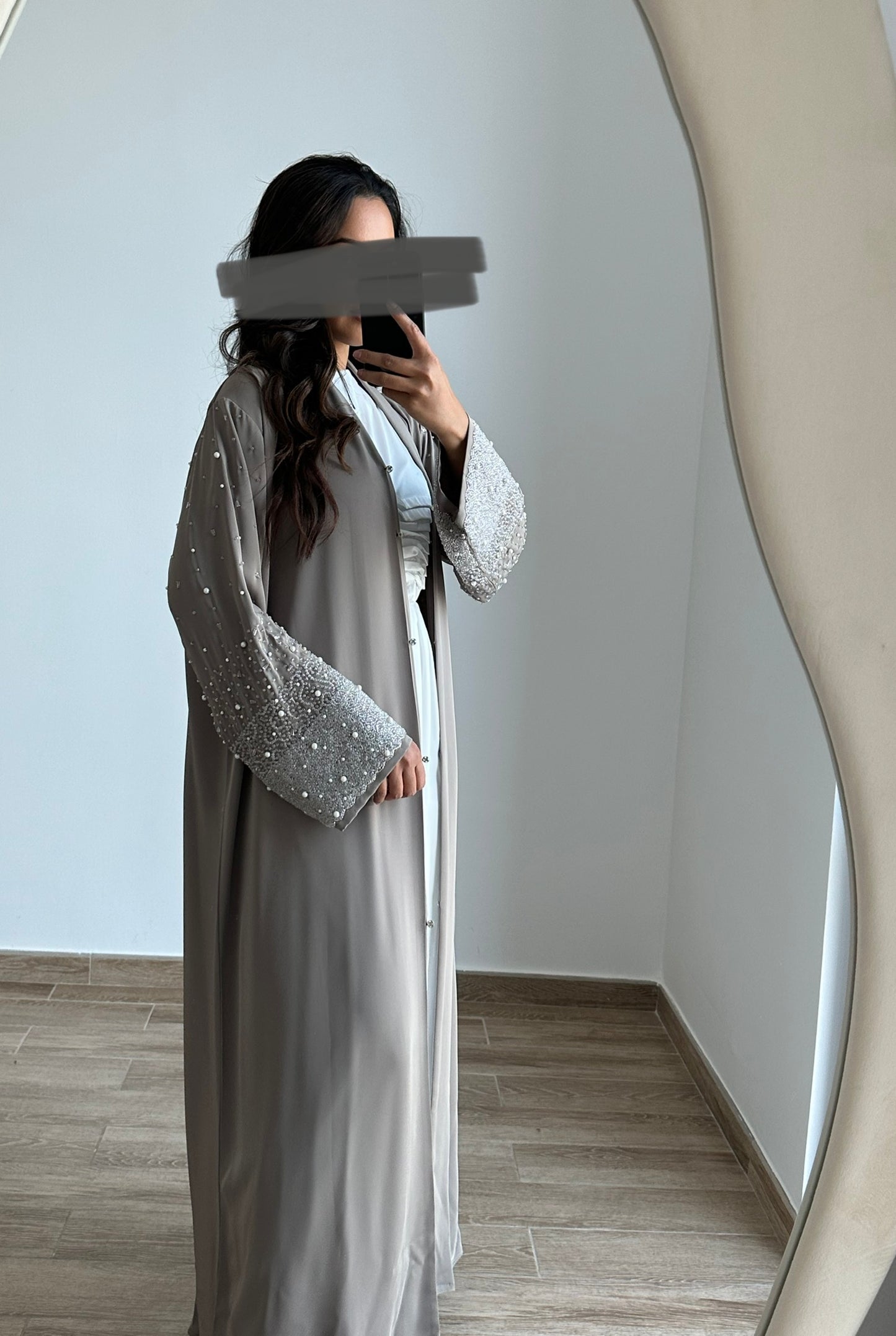 Pre-order Layla Beaded Sleeve Abaya - Grey