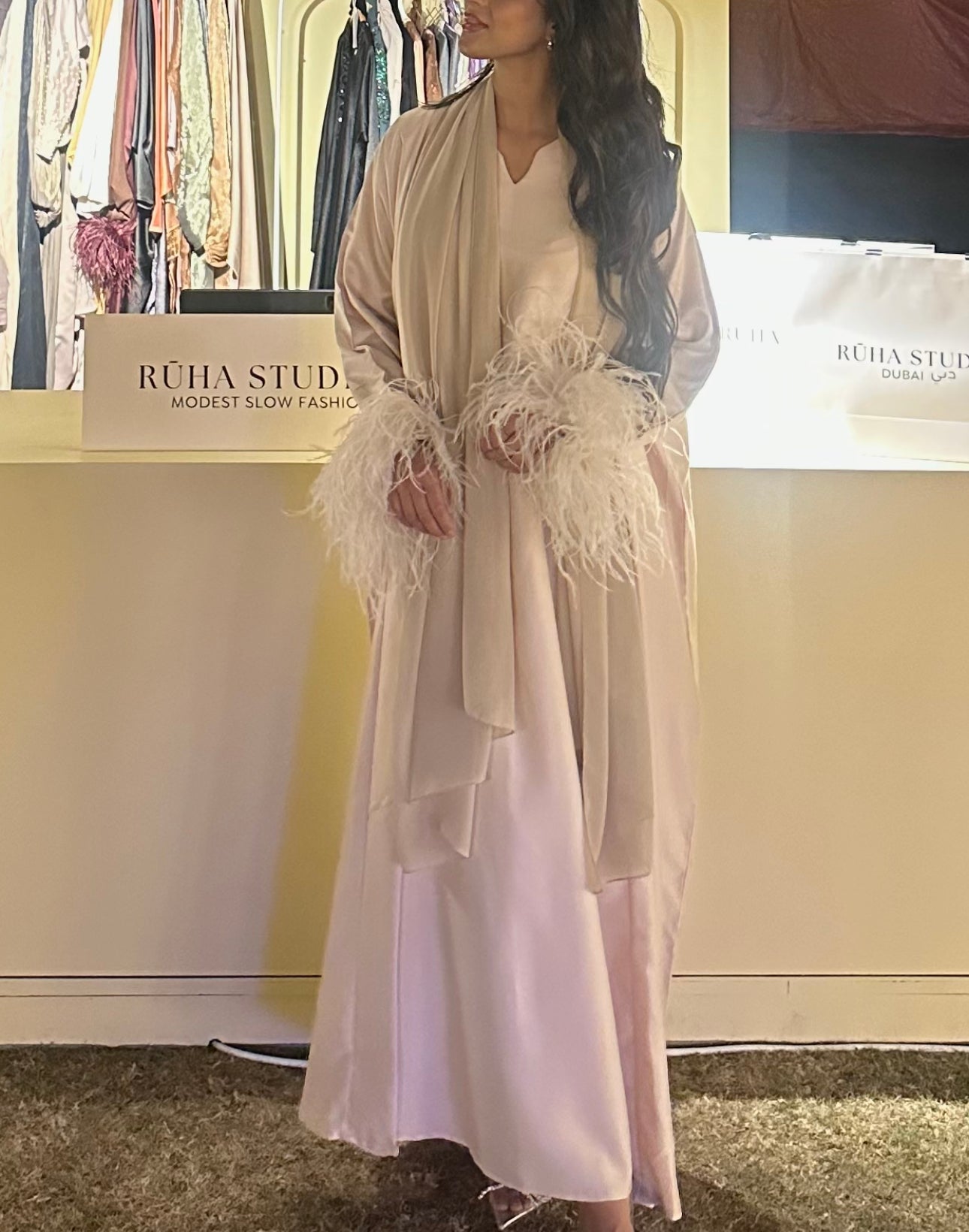 RTW Maysa Feather Abaya - French Vanilla