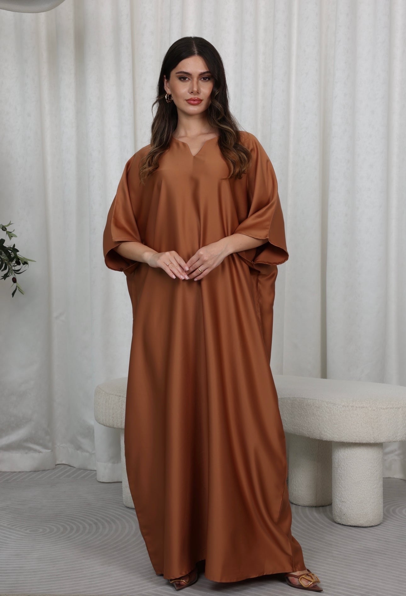 RTW Maysa Feather Abaya - Caramel