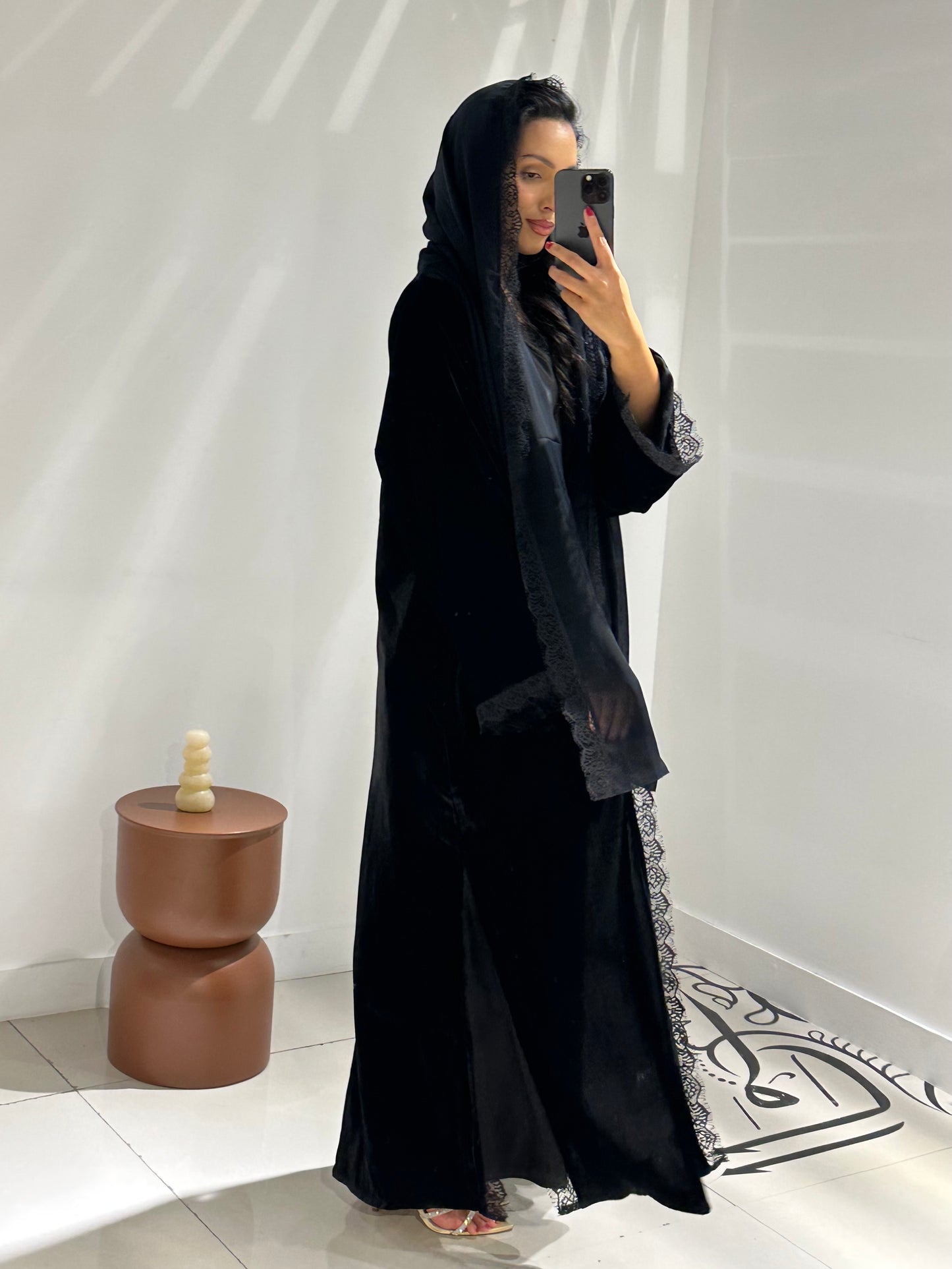 RTW Inayah Velvet Lace Abaya Set - Black
