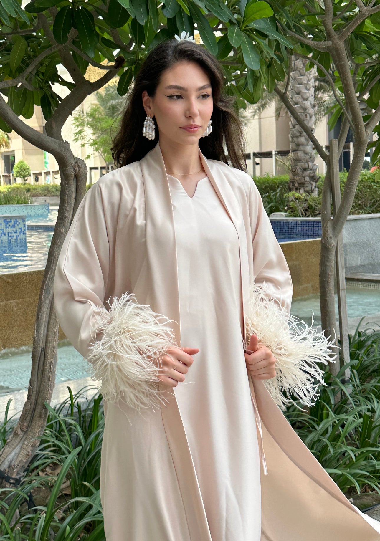 RTW Maysa Feather Abaya - French Vanilla