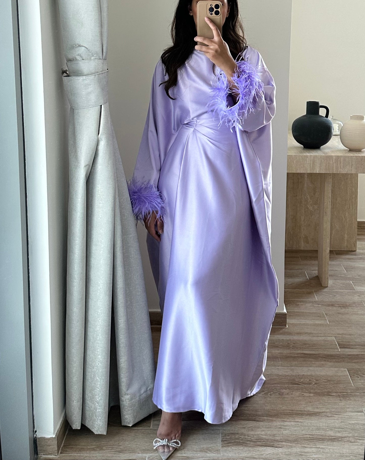 RTW Farasha Feather Kaftan - Lilac