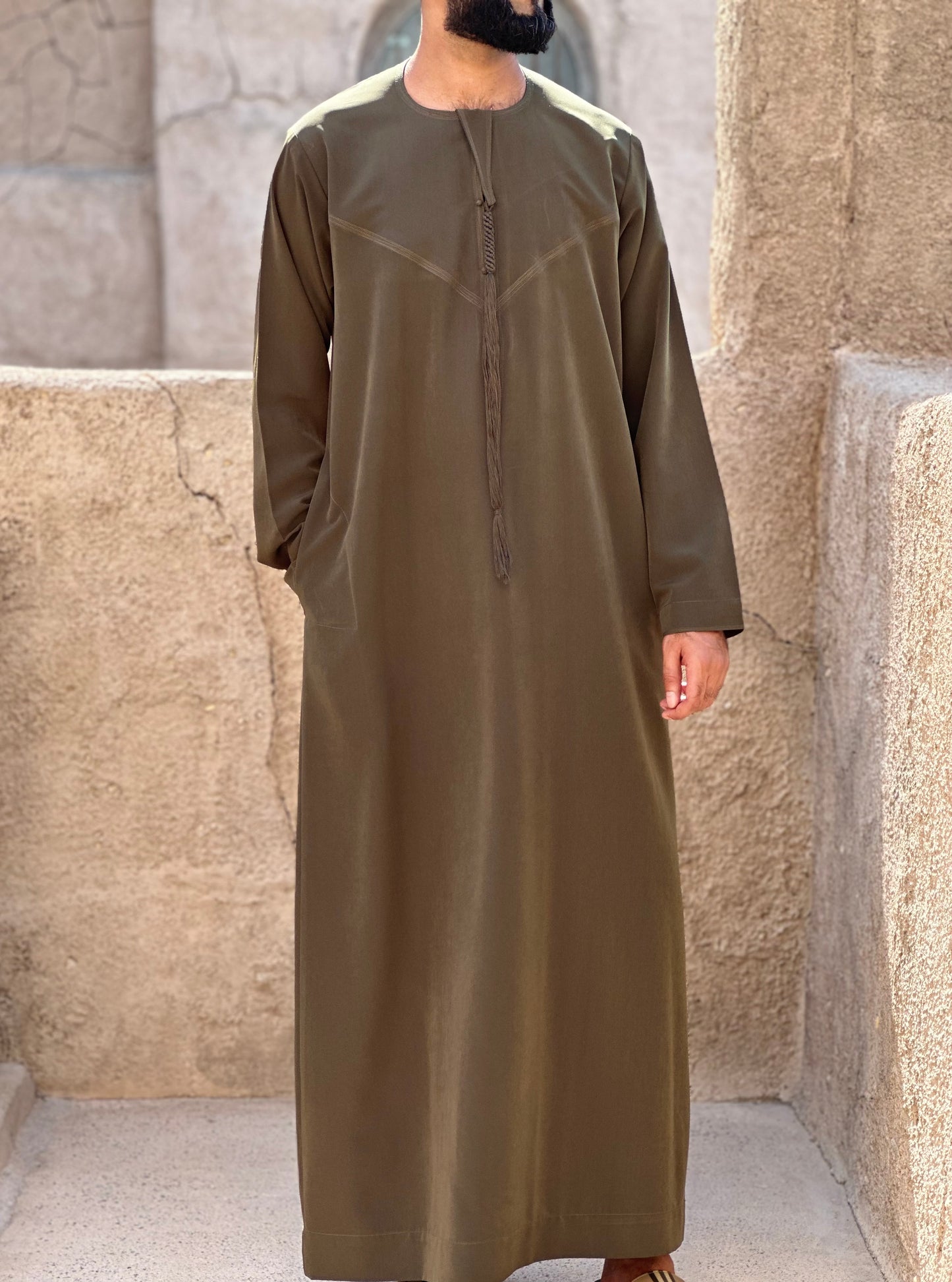 Premium Emirati Thobe - Khaki Green