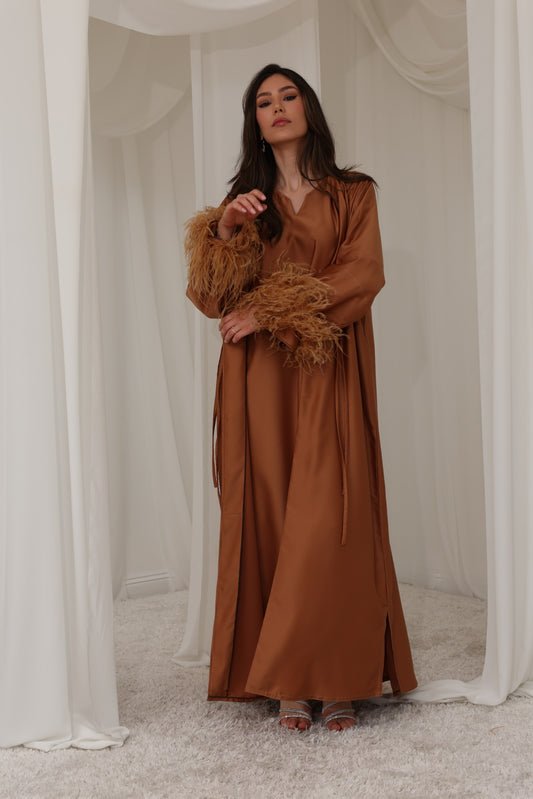 RTW Maysa Feather Abaya - Caramel