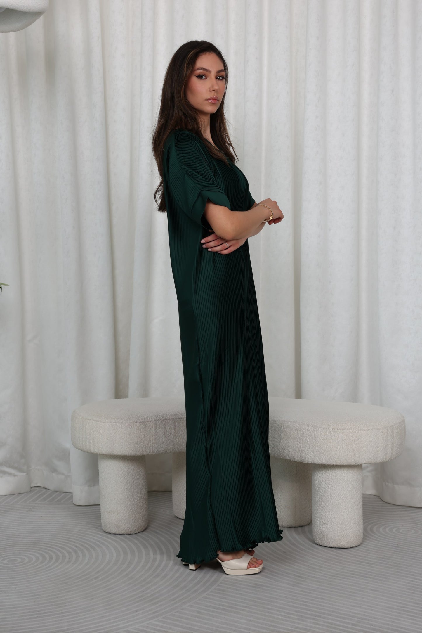 RTW Pari Pleated Dress - Forest Green