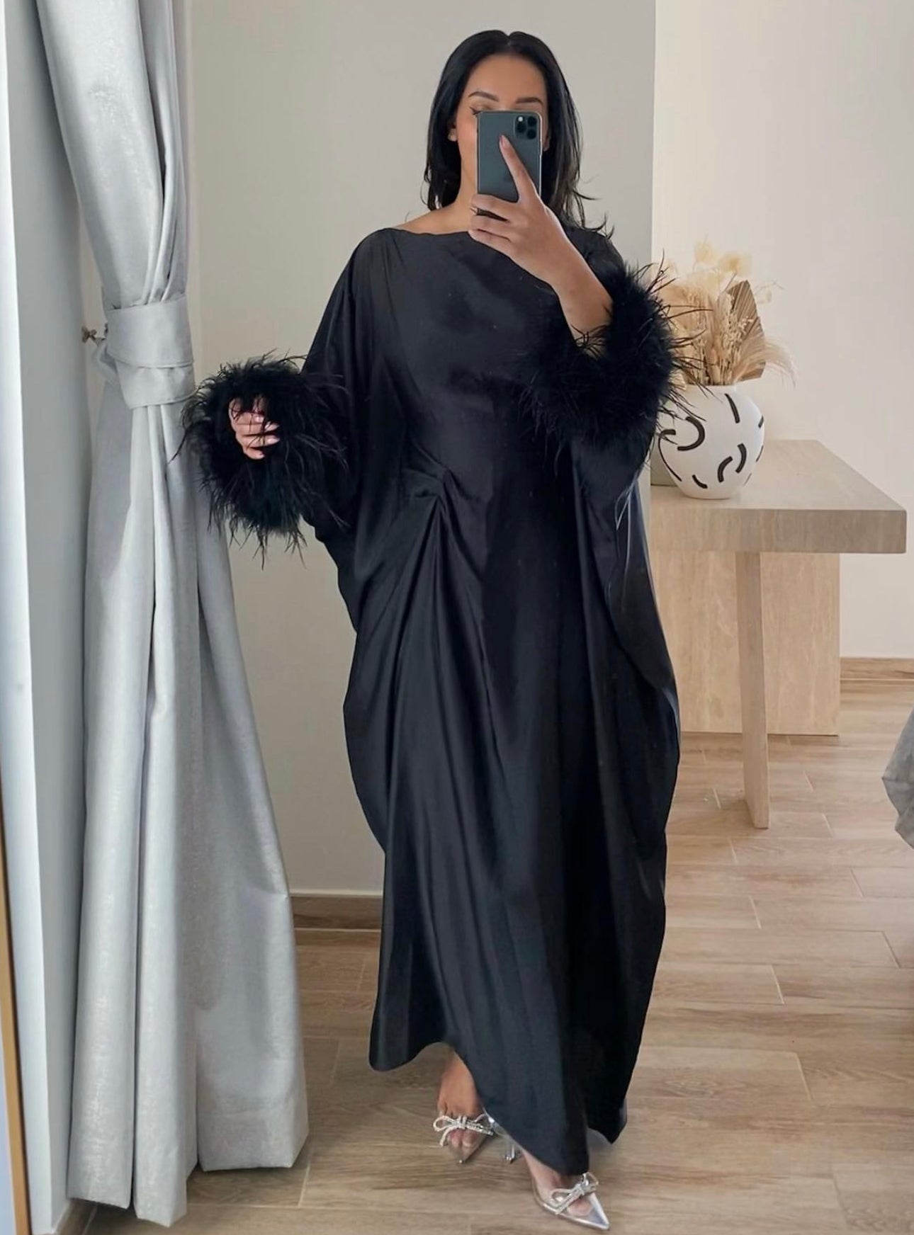 RTW Farasha Feather Kaftan - Black
