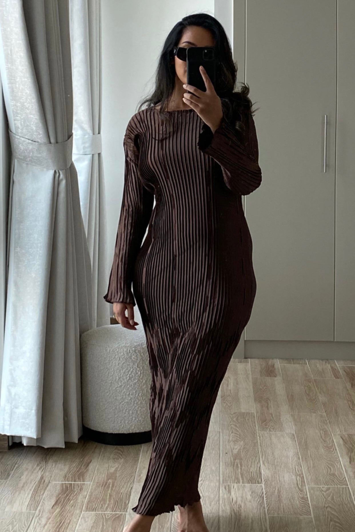 Pleated Dress - Brown
