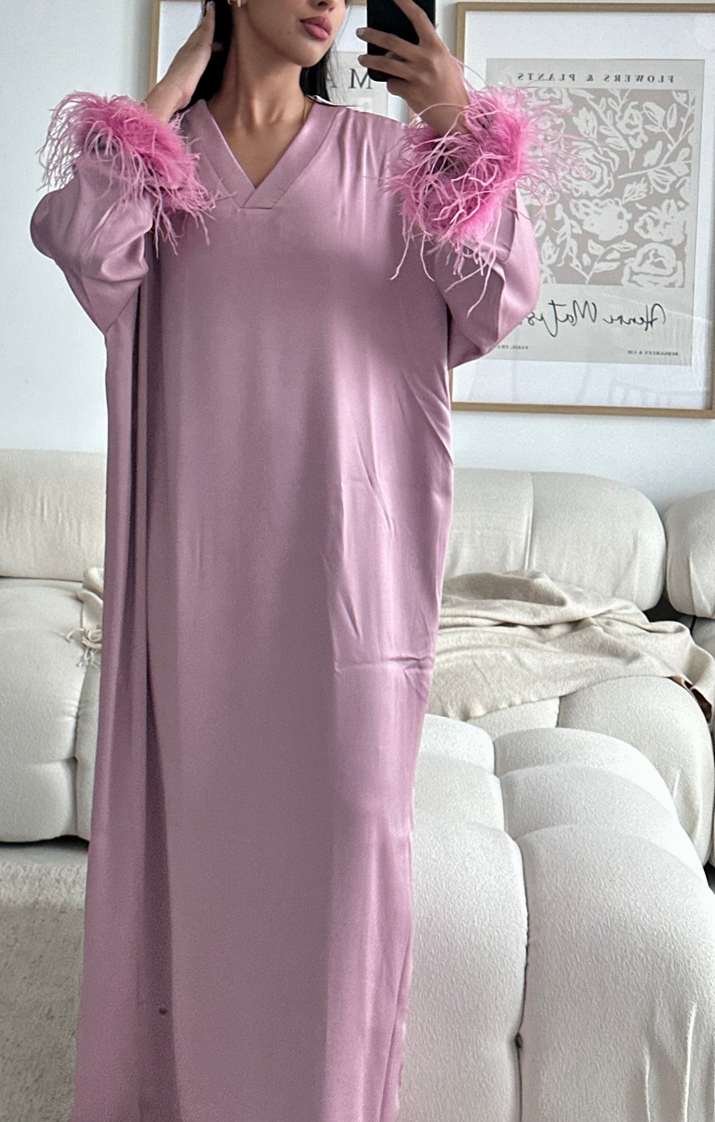 RTW Jamila Feather Kaftan - Pink