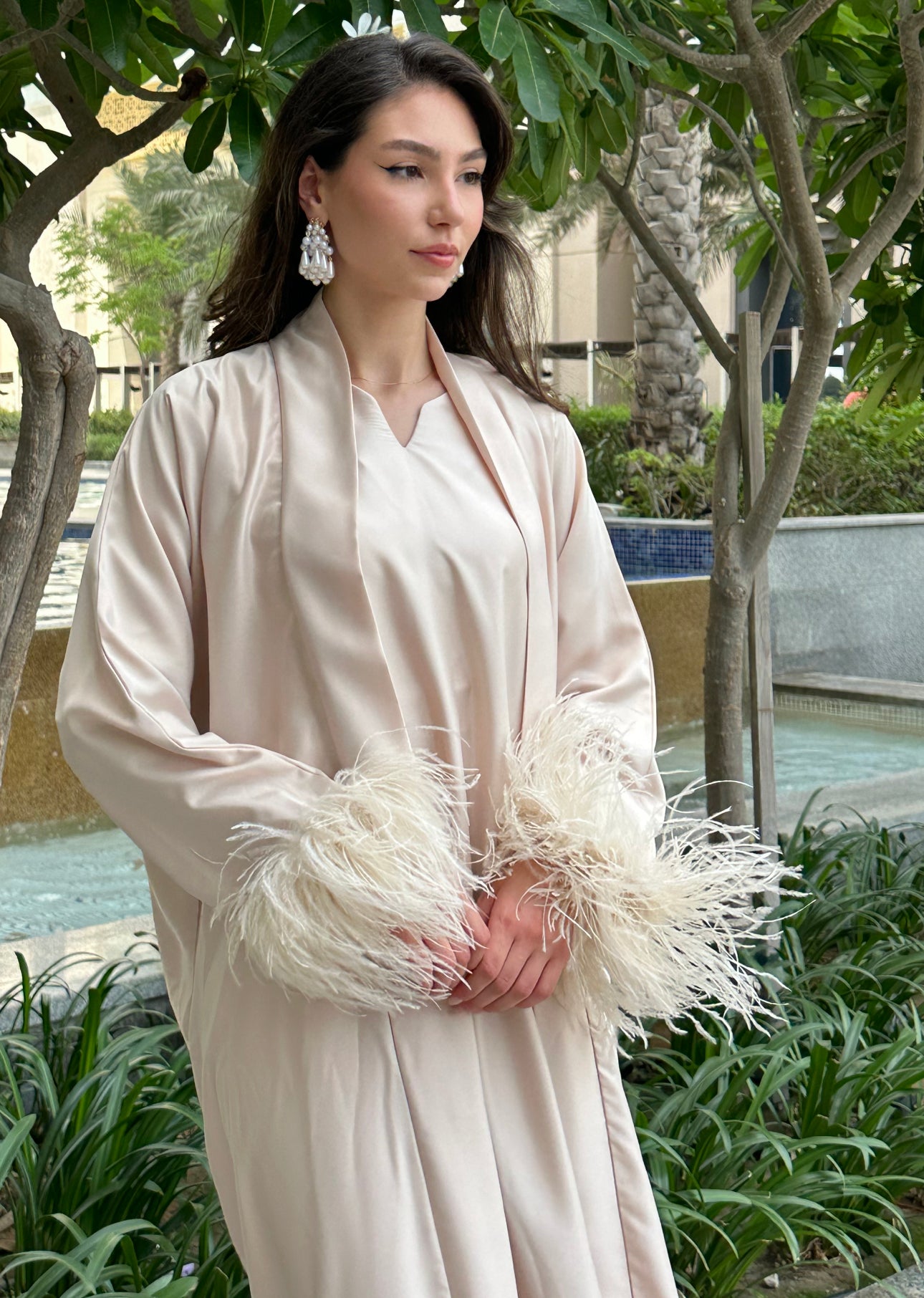 RTW Maysa Feather Abaya - French Vanilla