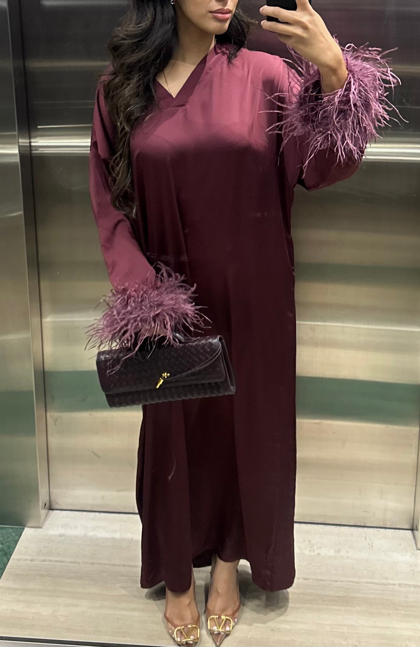 Pre-order Jamila Feather Kaftan - Burgundy