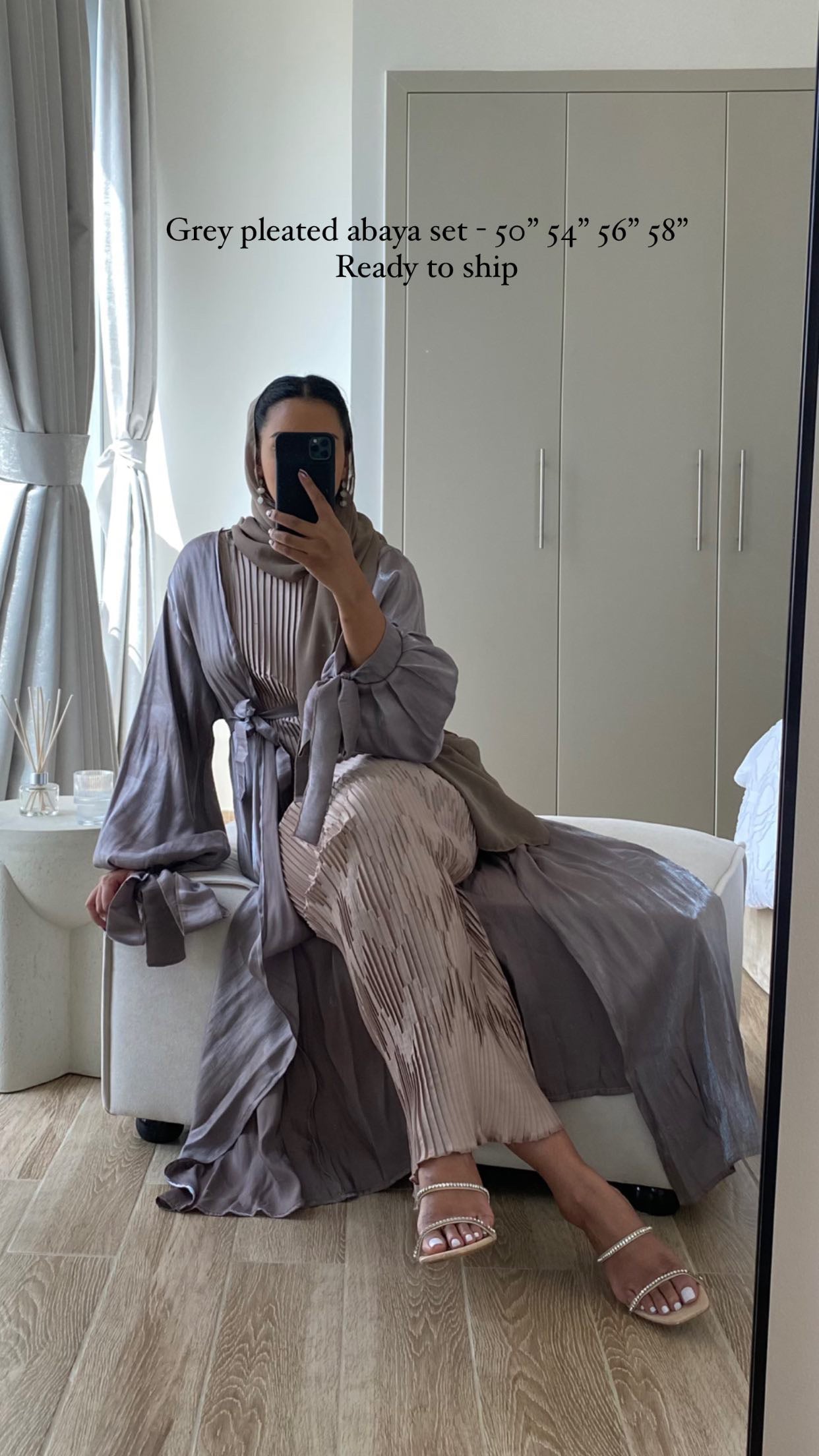 RTW Pleated Abaya set - Grey