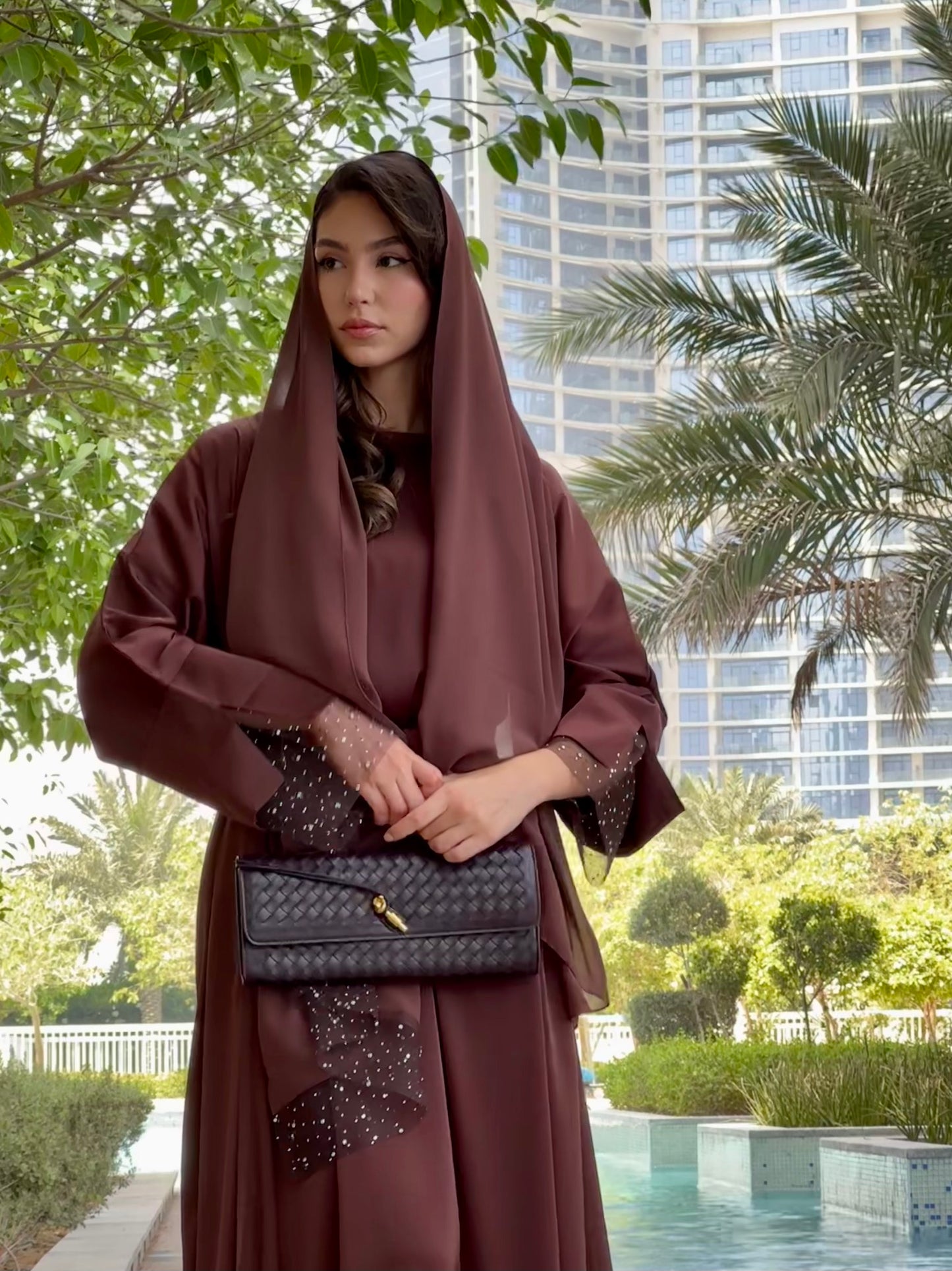 RTW Jawhara Abaya Set - Cocoa Bean