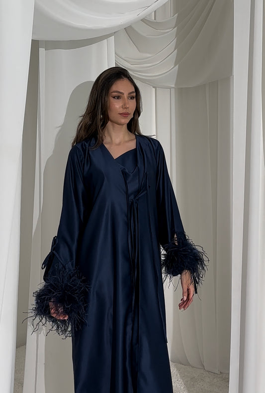 RTW Maysa Feather Abaya - Navy Blue