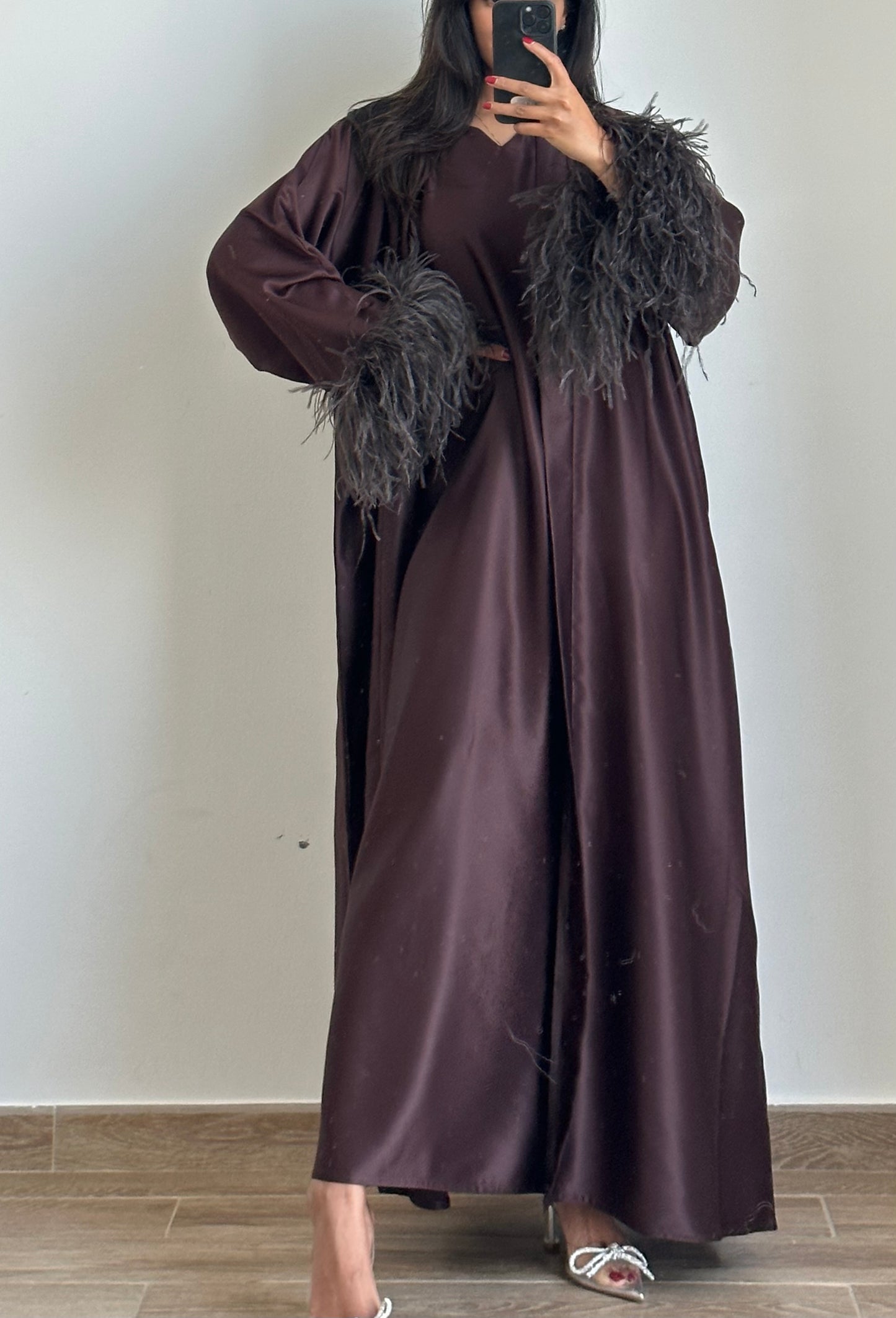 Pre-Order Maysa Feather Abaya Set - Espresso