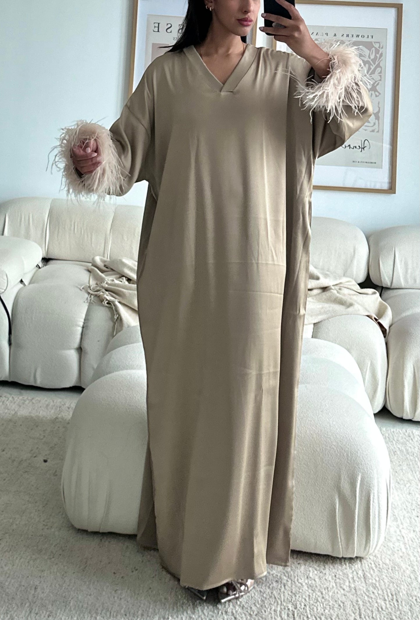 RTW Jamila Feather Kaftan - Latte