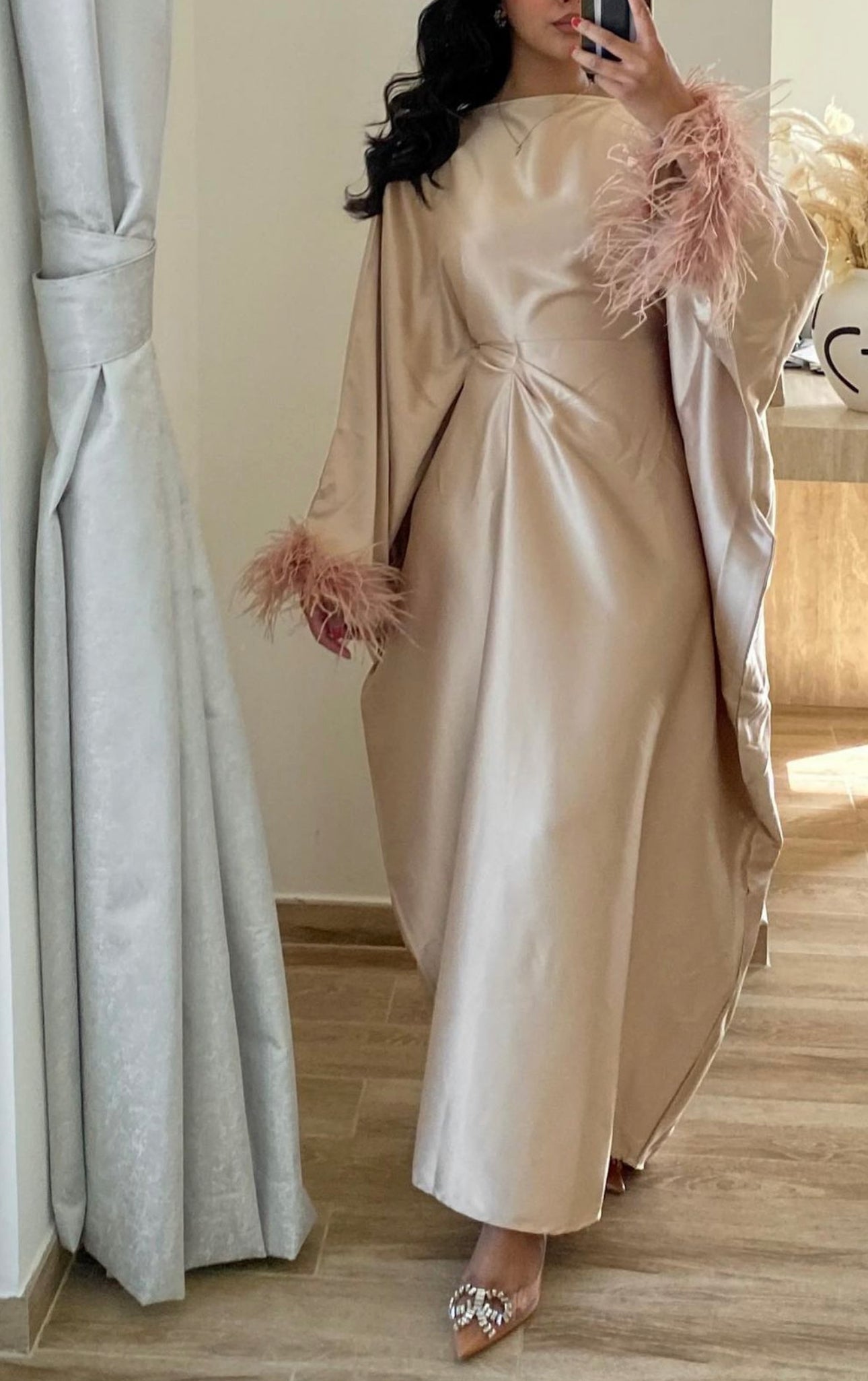 RTW Farasha Feather Kaftan - Beige
