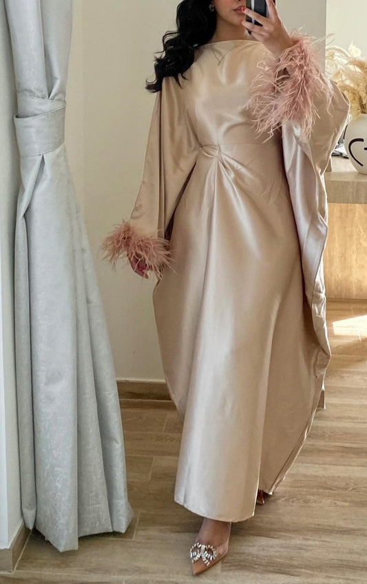 RTW Farasha Feather Kaftan - Beige