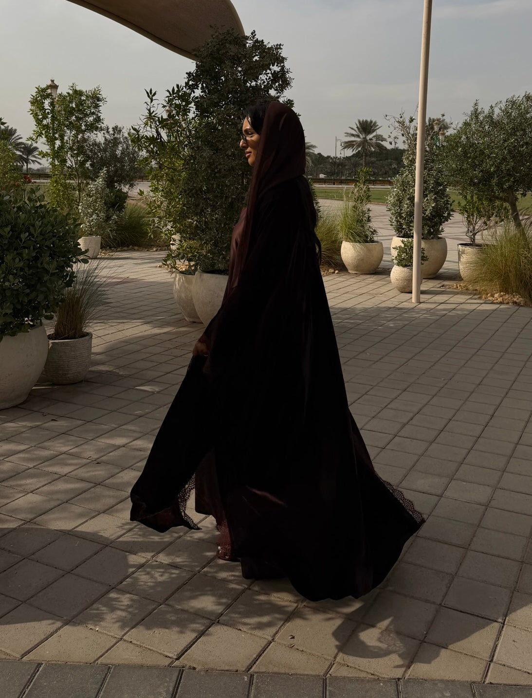 RTW Inayah Velvet Lace Abaya Set - Burgundy