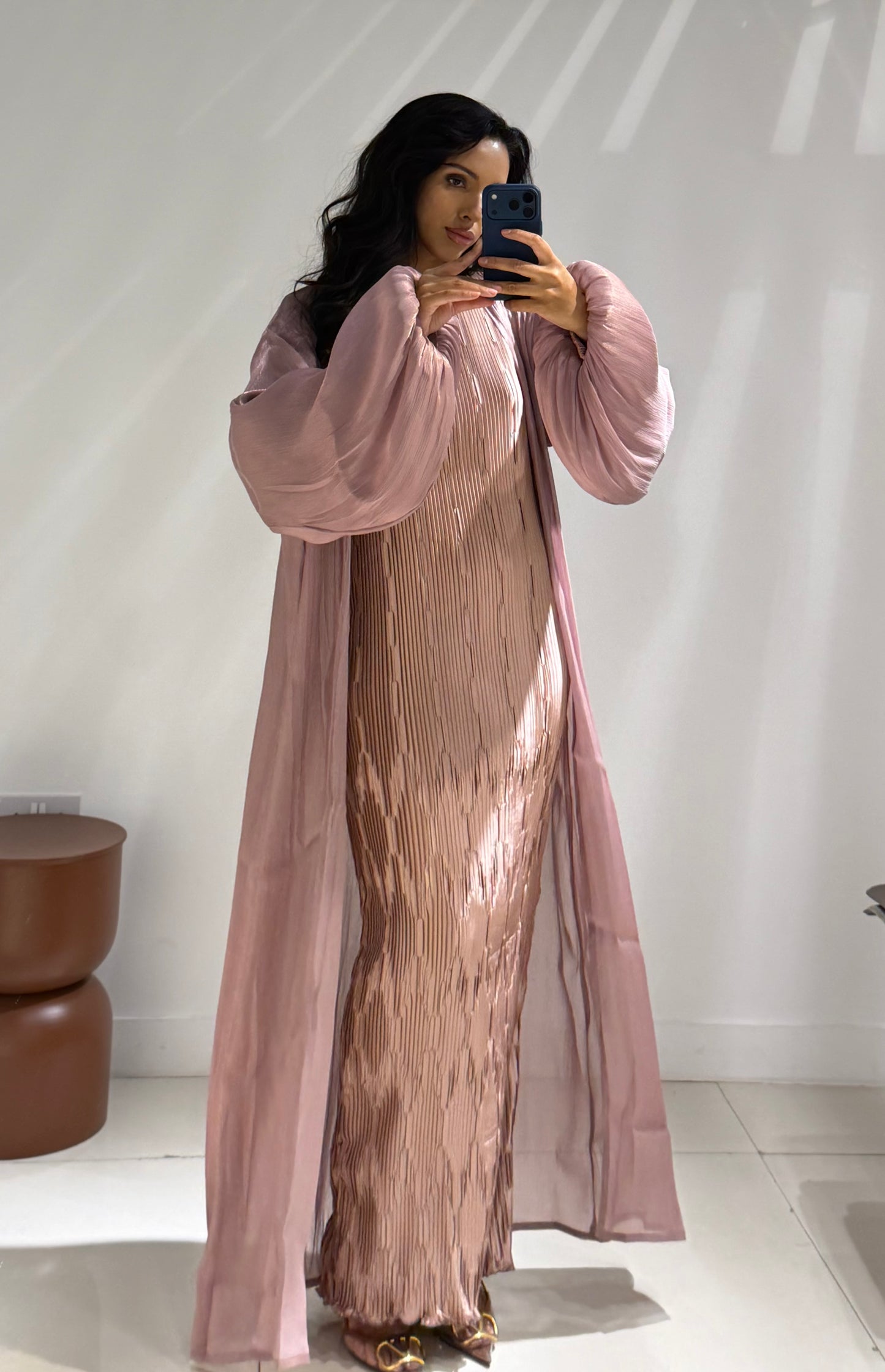 Pleated Puff Abaya set - Blush Pink