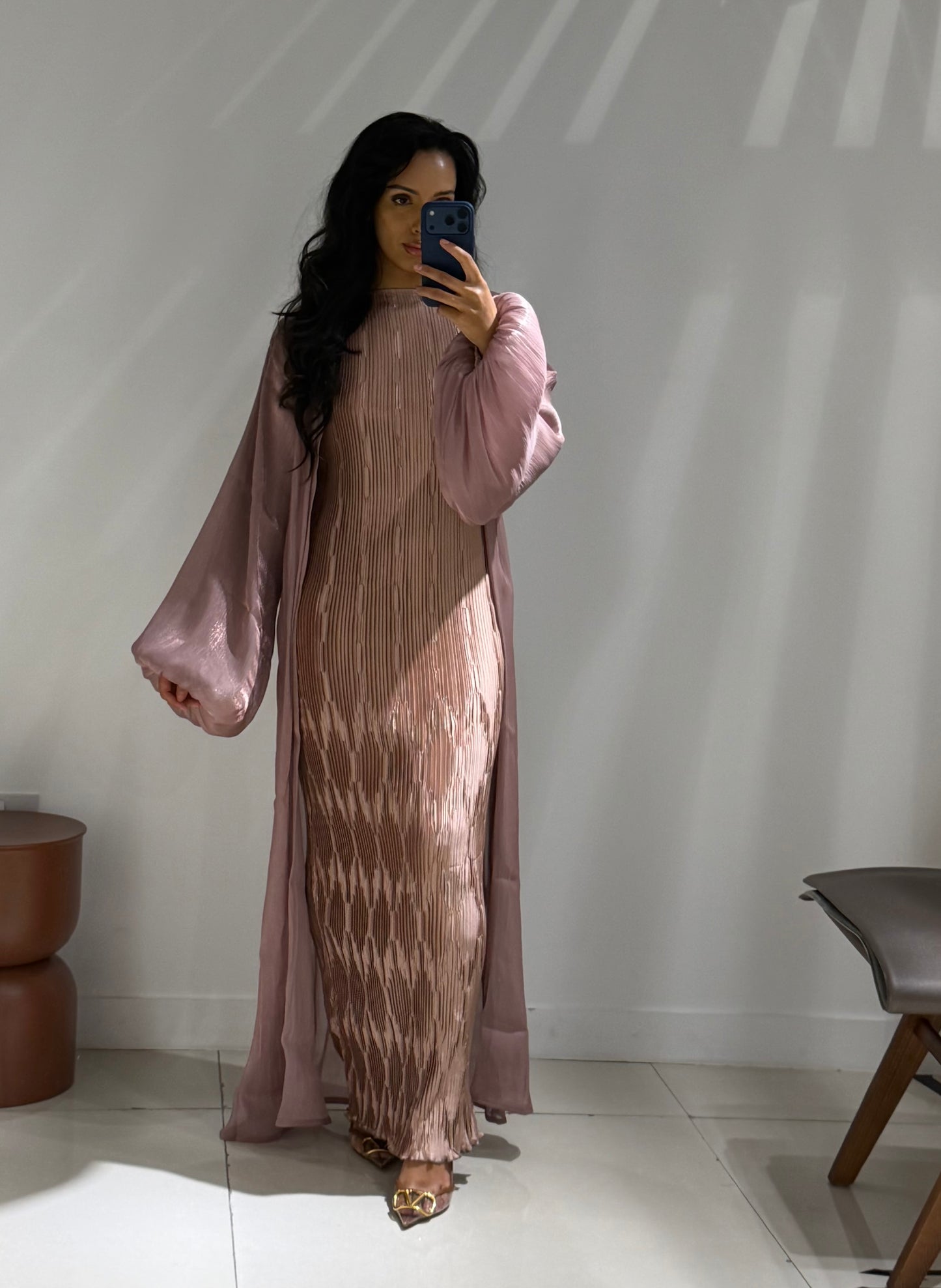 Pleated Puff Abaya set - Blush Pink