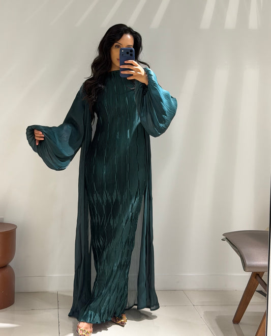 Pleated Puff Abaya set - Forest Green