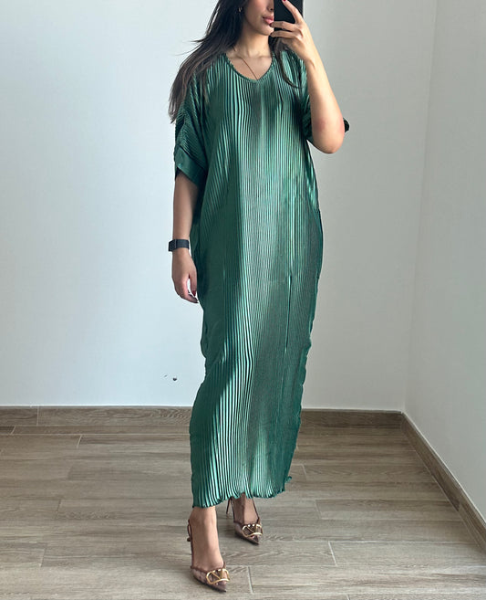 Pre Order Pleated Dress 3/4 sleeves - Emerald Green