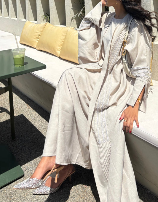 RTW Heba Linen Abaya Set - Greige