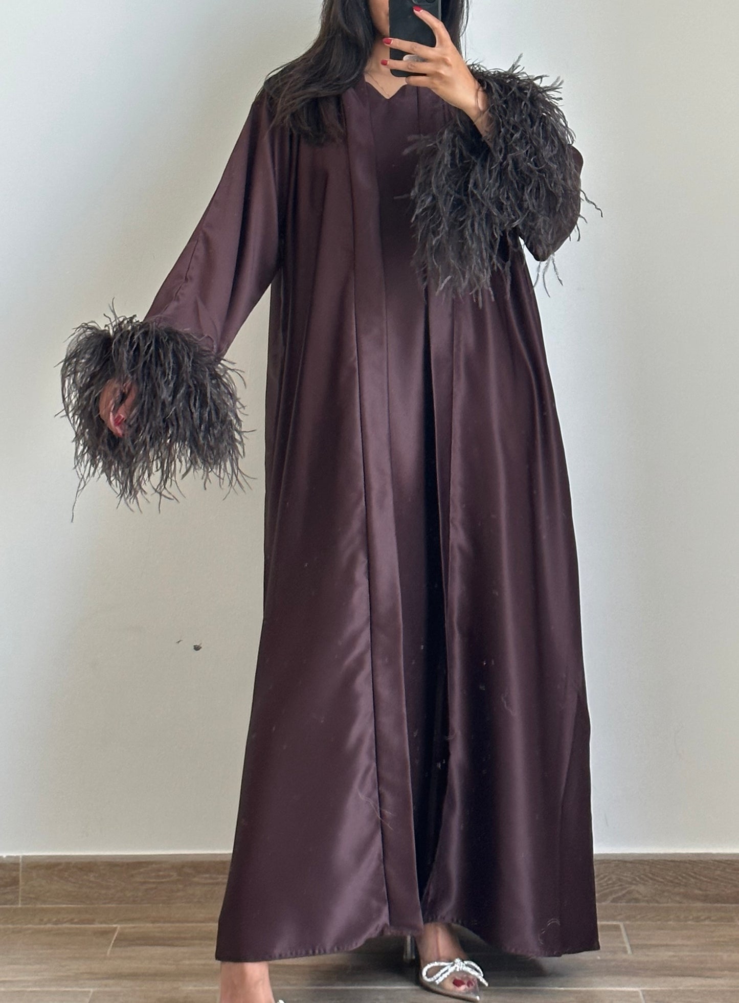 Pre-Order Maysa Feather Abaya Set - Espresso