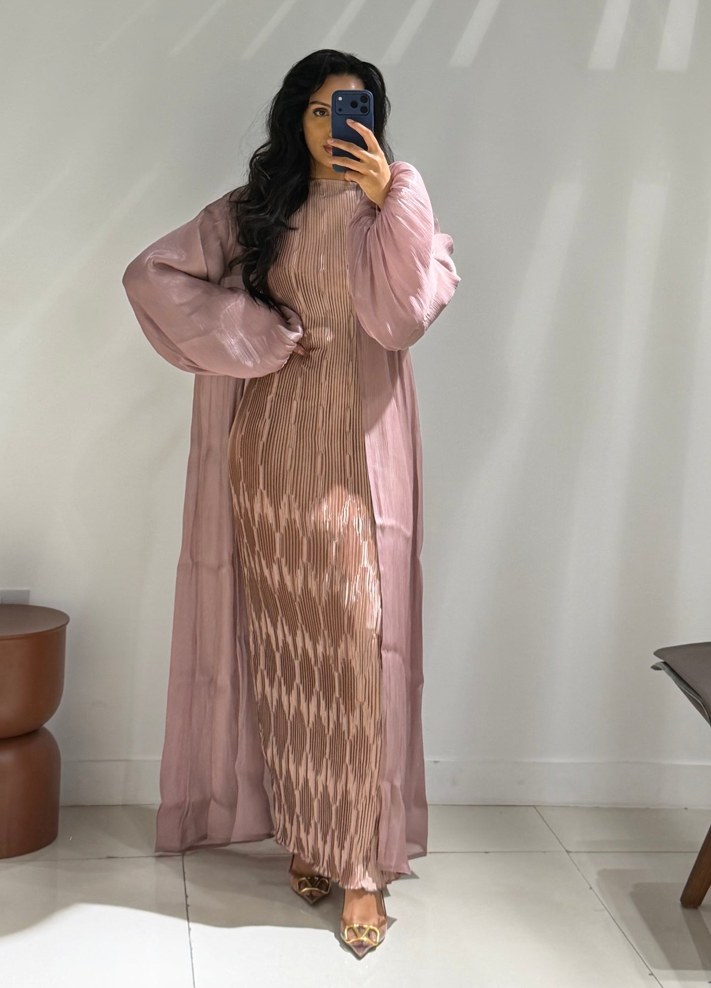 Pleated Puff Abaya set - Blush Pink