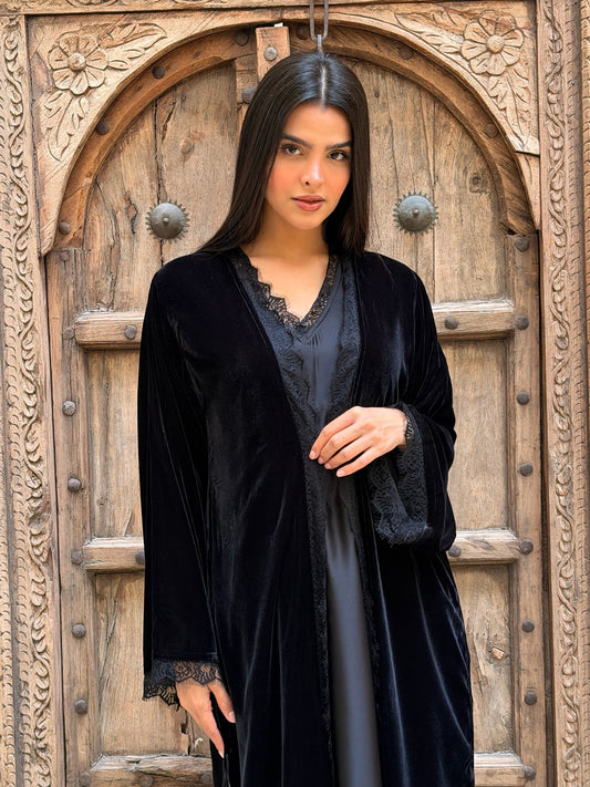 RTW Inayah Velvet Lace Abaya Set - Black