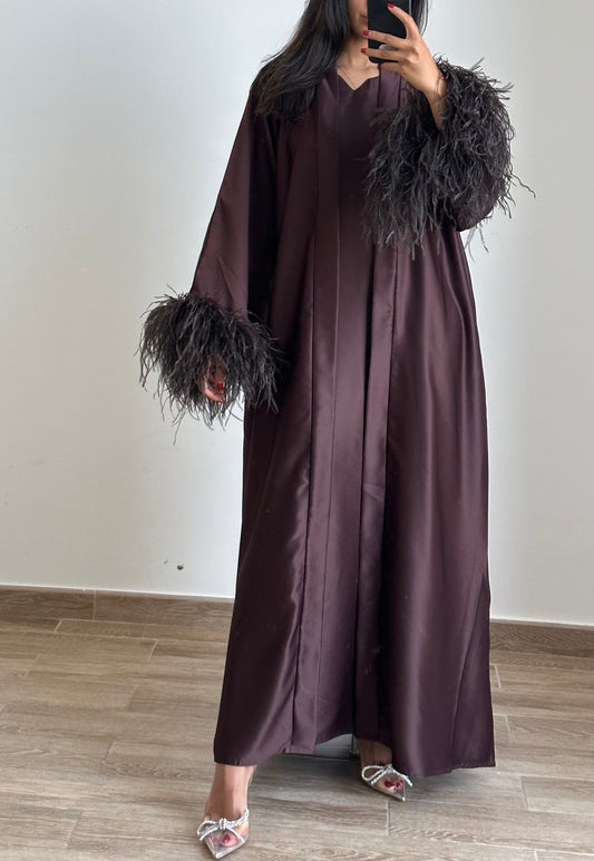 Pre-Order Maysa Feather Abaya Set - Espresso