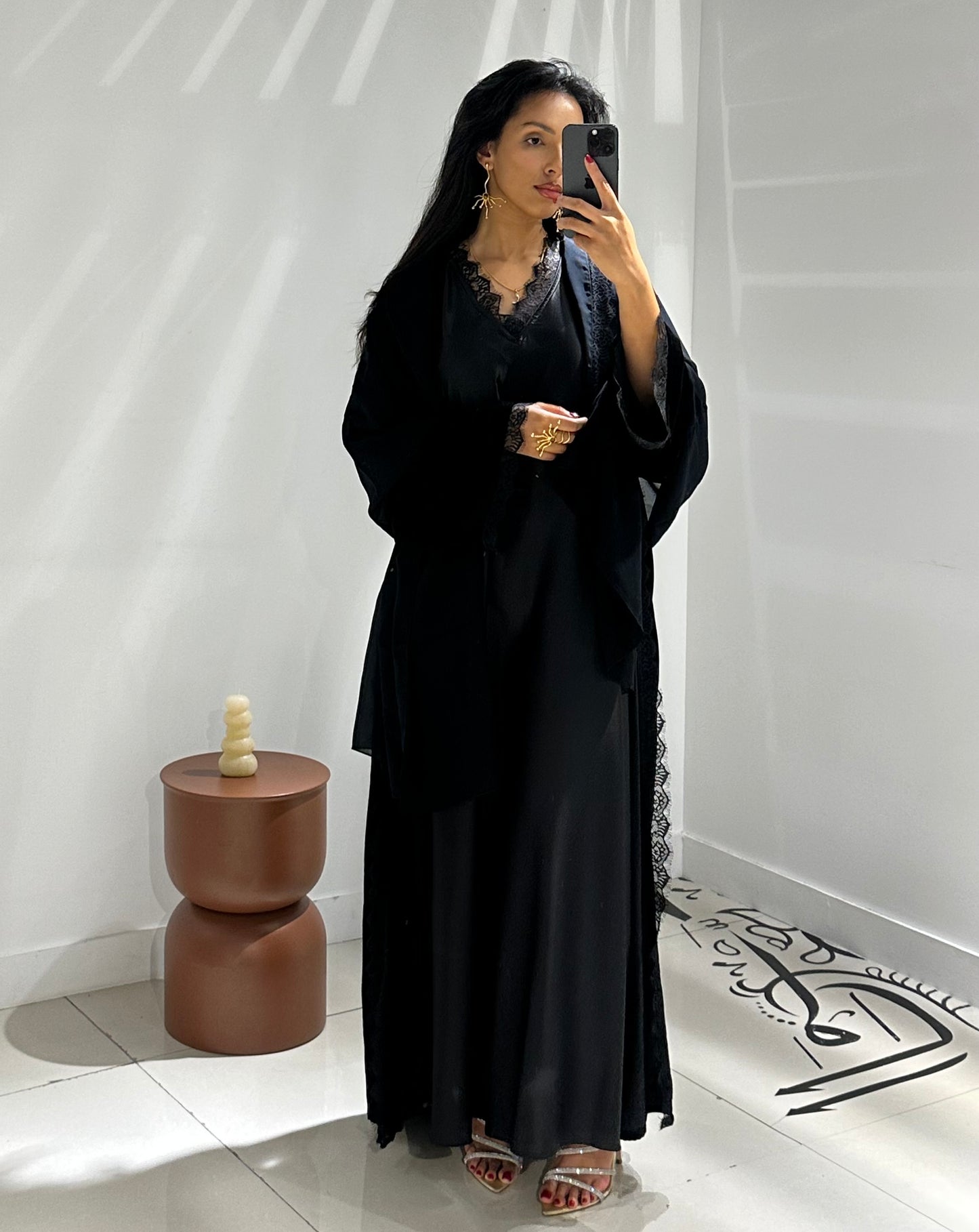 RTW Inayah Velvet Lace Abaya Set - Black