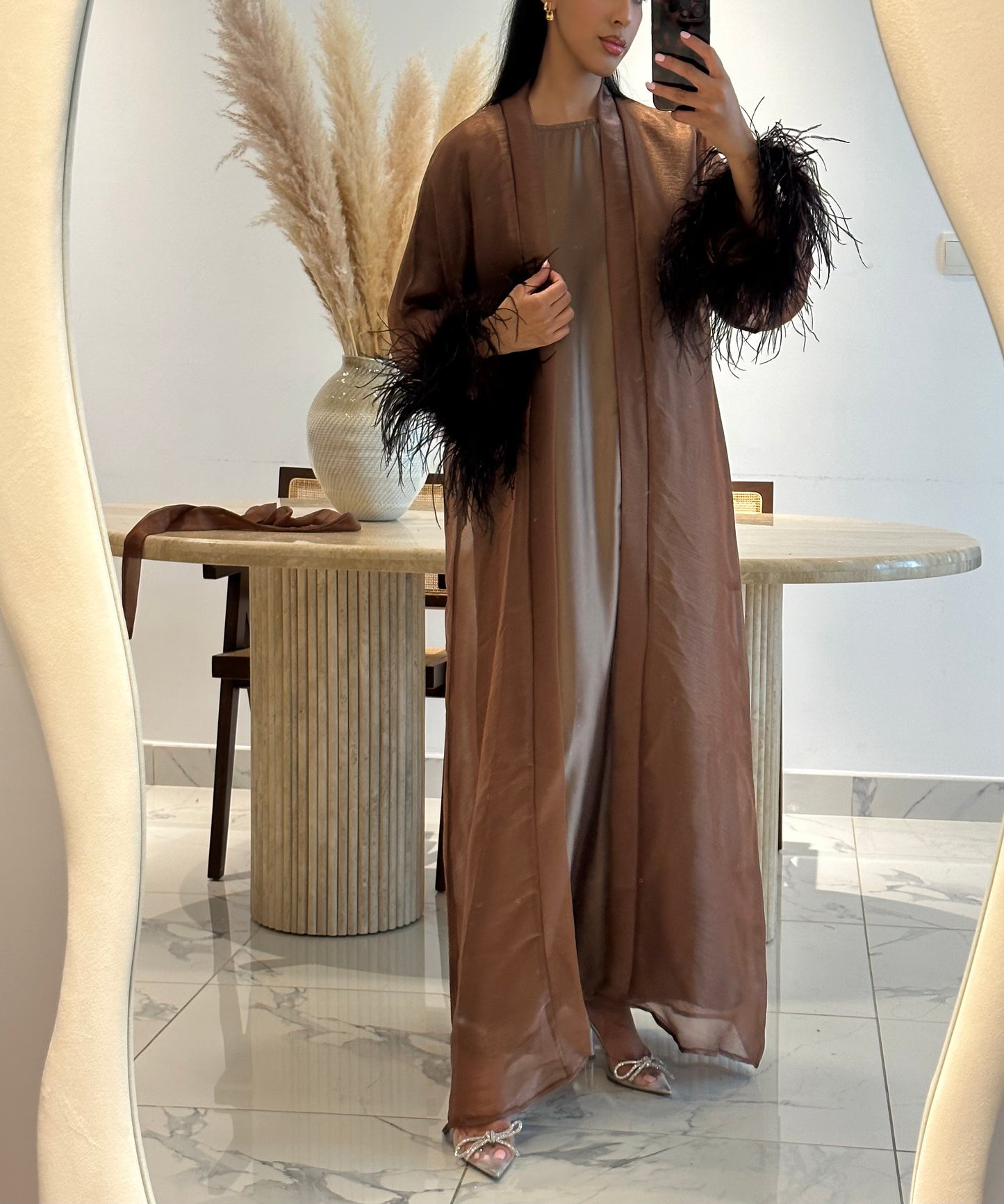 Feather Abaya Set - Dark Roast