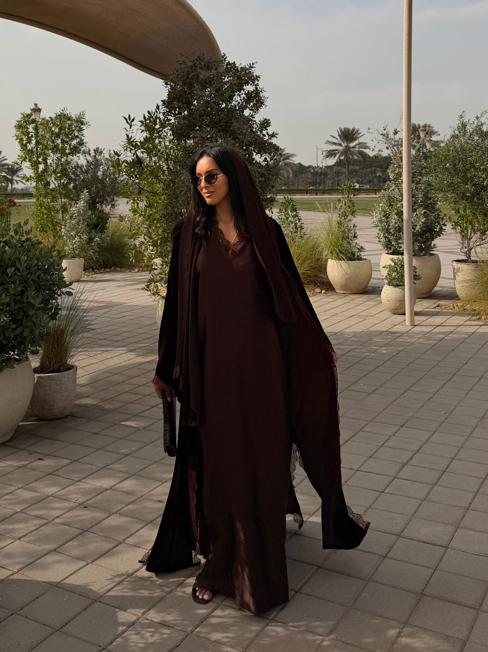 RTW Inayah Velvet Lace Abaya Set - Burgundy
