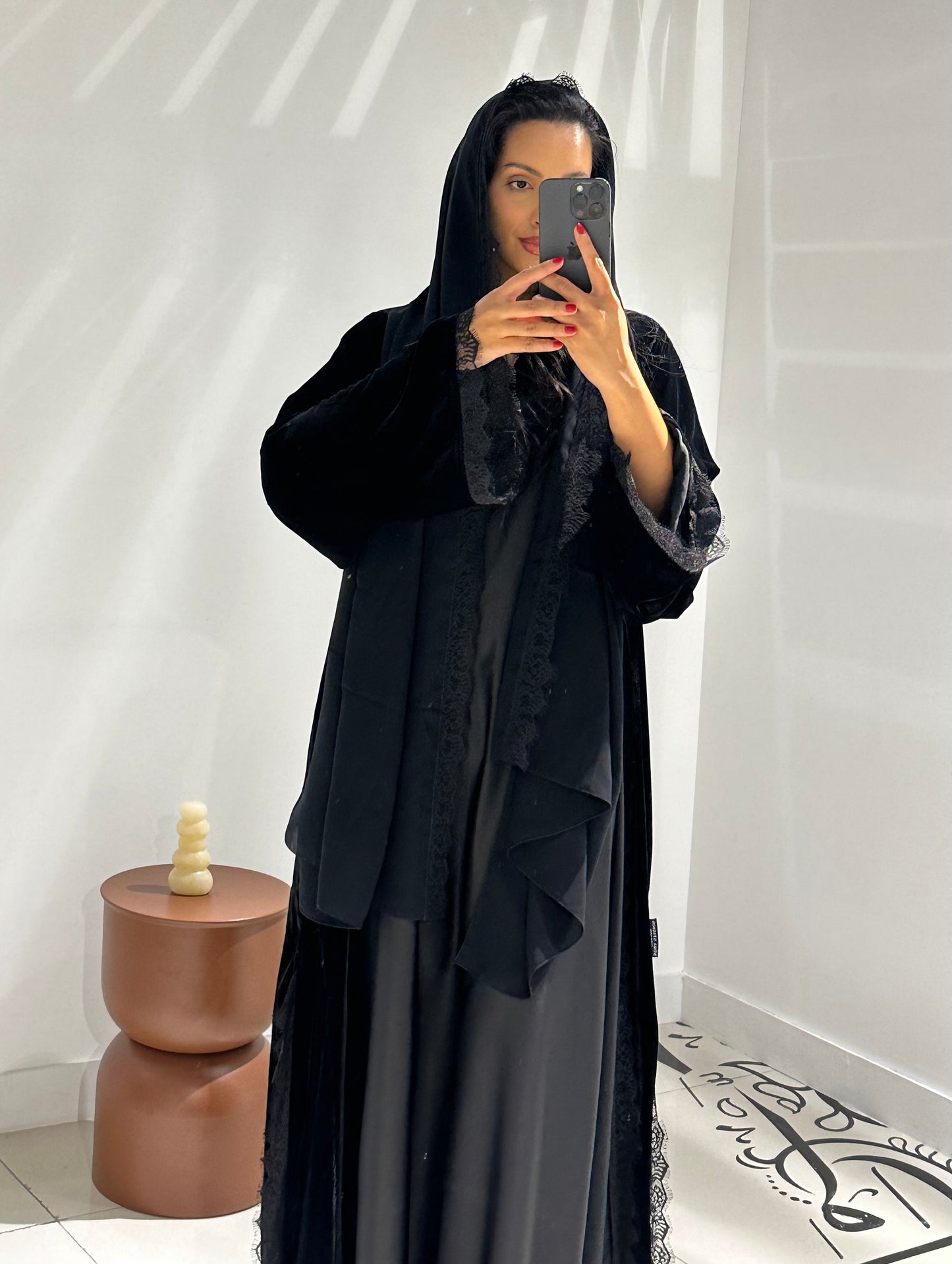 RTW Inayah Velvet Lace Abaya Set - Black