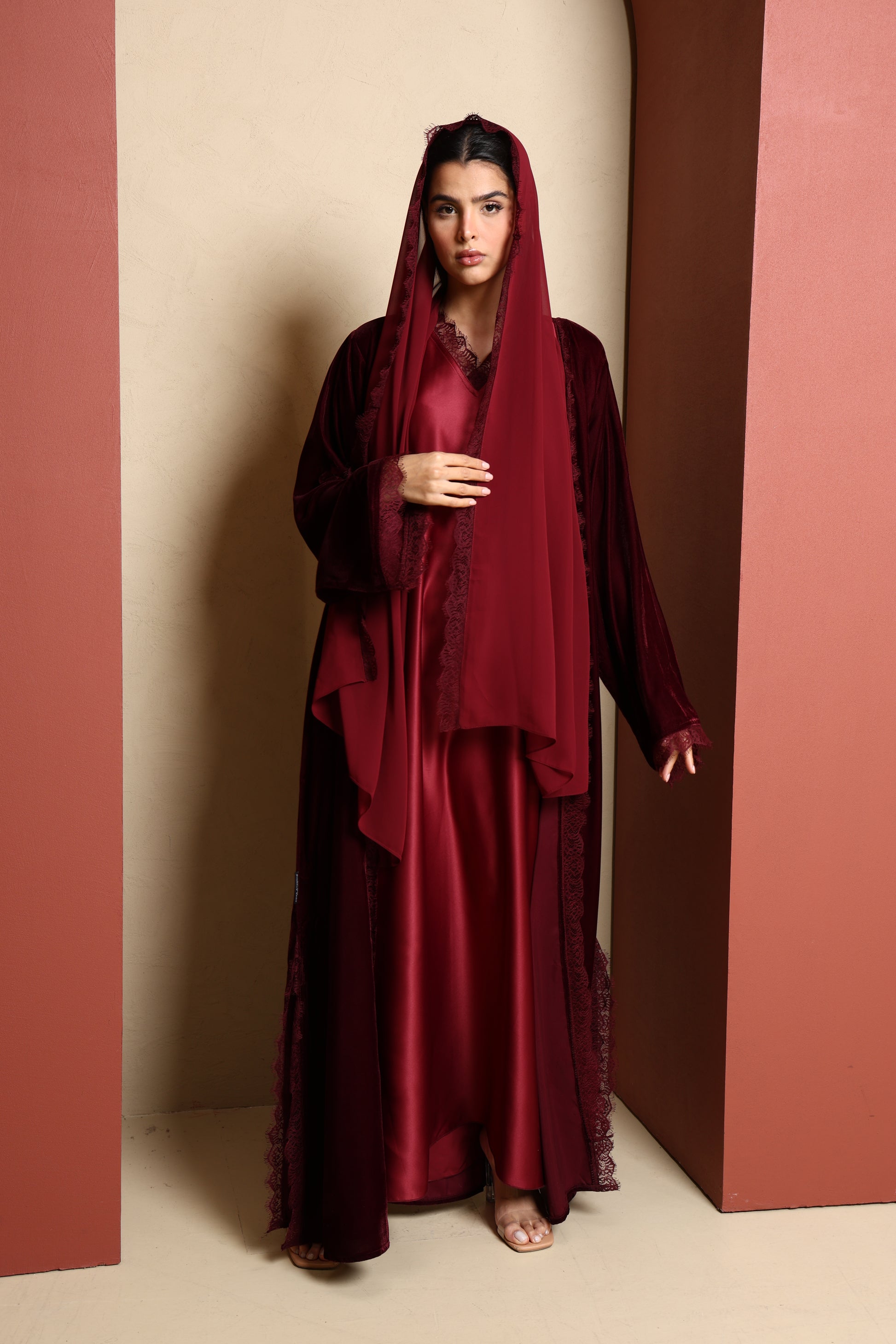 chinese dress ladies RTW Inayah Velvet Lace Abaya Set