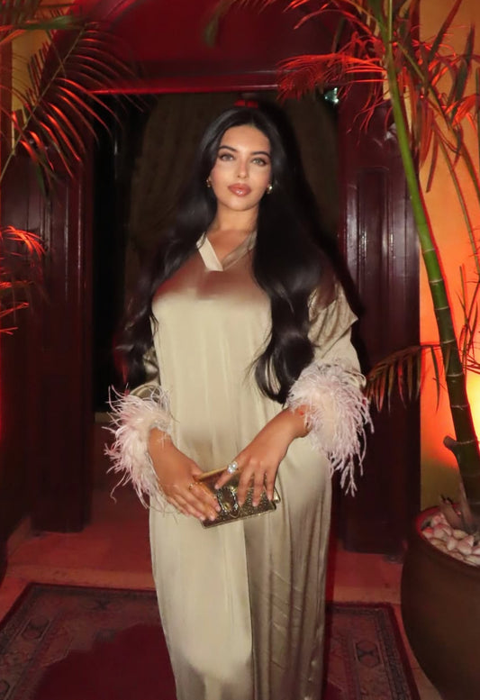RTW Jamila Feather Kaftan - Latte