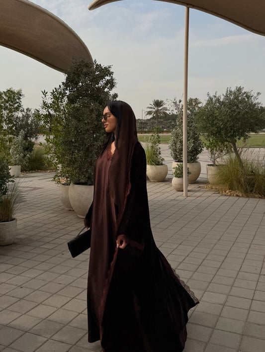 RTW Inayah Velvet Lace Abaya Set - Cocoa