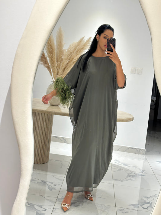 Eman Feather Kaftan set - Khaki