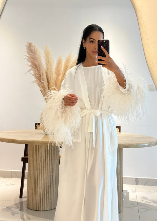 Feather Abaya / Gown - Off white