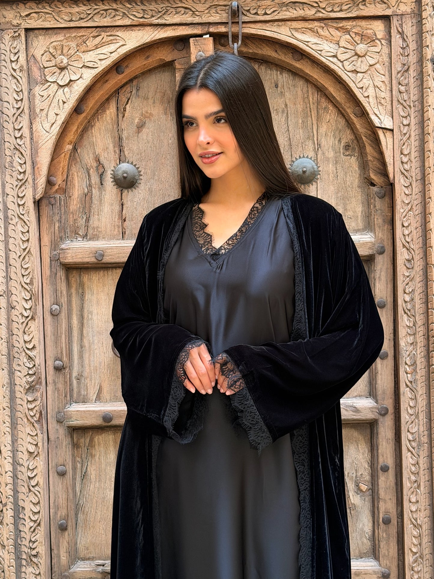 Inayah Velvet Lace Abaya Set