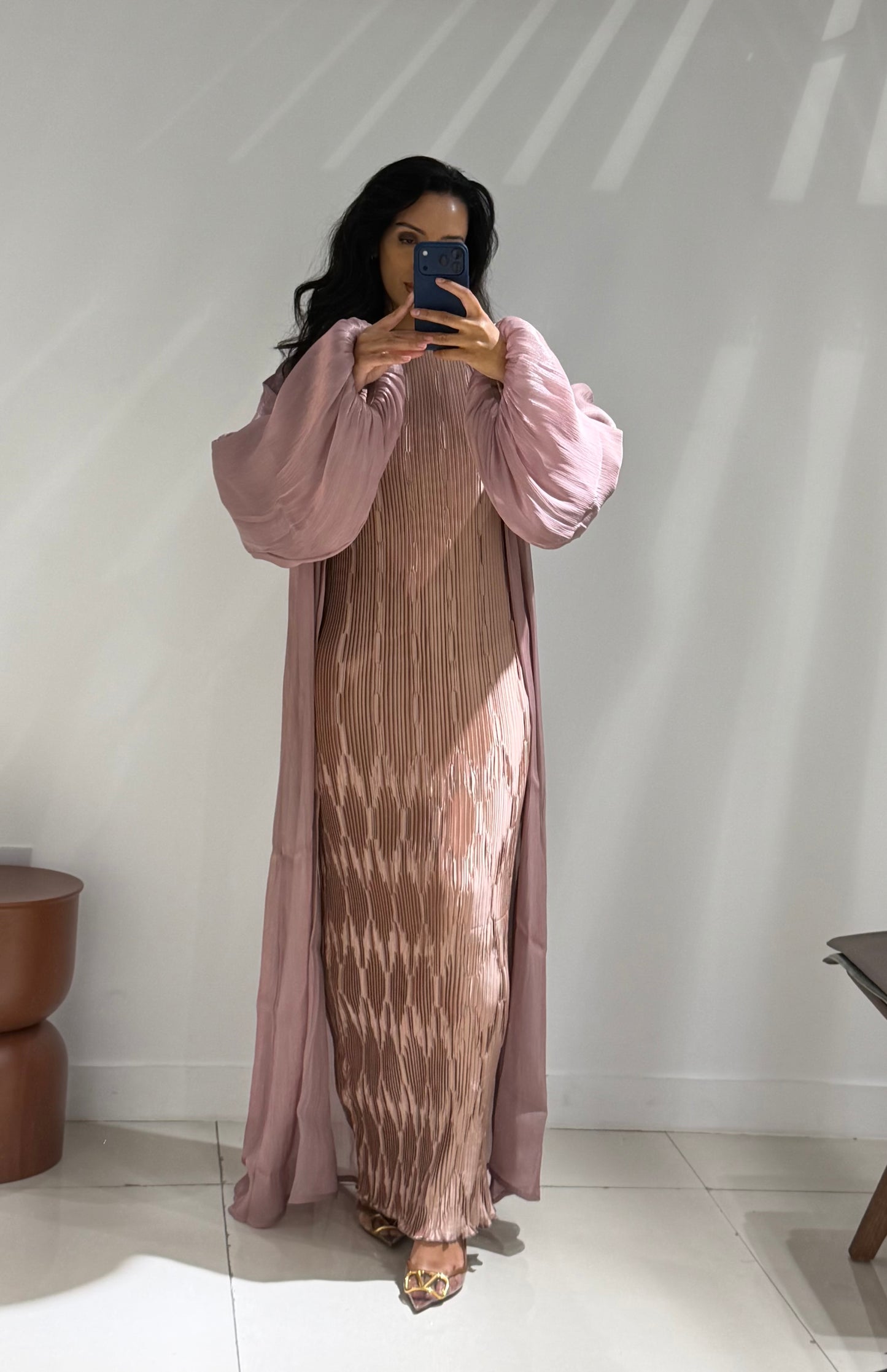Pleated Puff Abaya set - Blush Pink