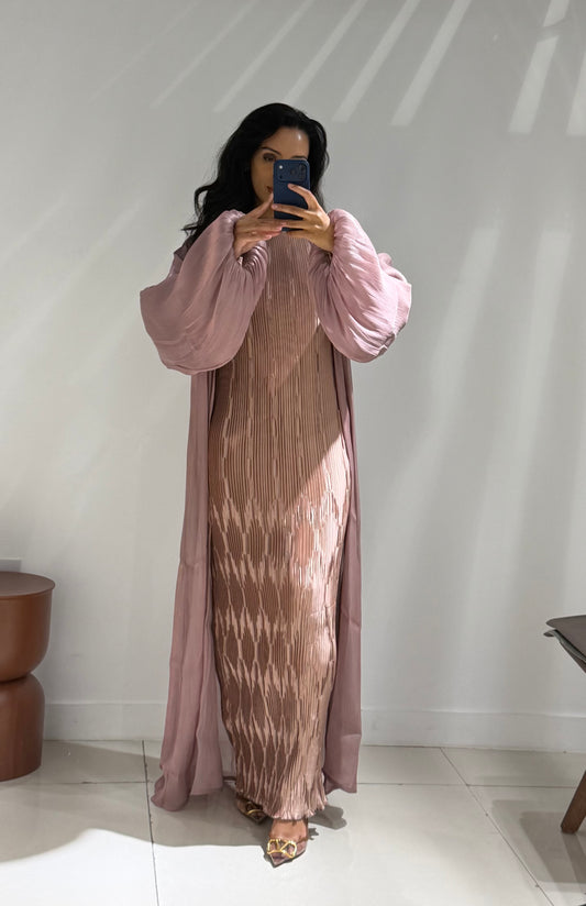 Pleated Puff Abaya set - Blush Pink