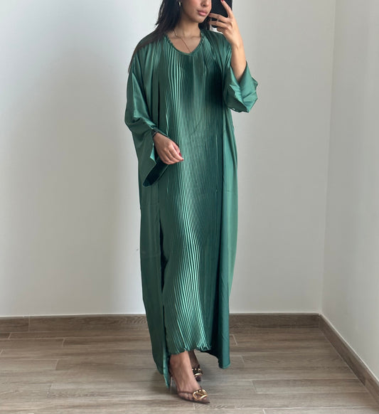 Pre Order Pleated Abaya Set - Emerald Green