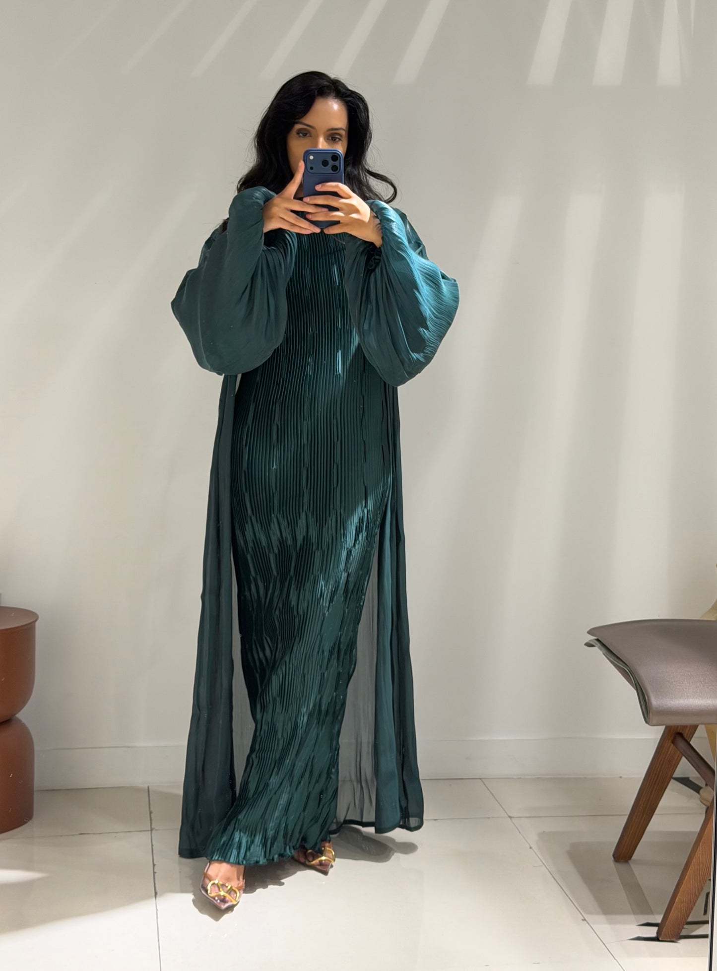 Pleated Puff Abaya set - Forest Green