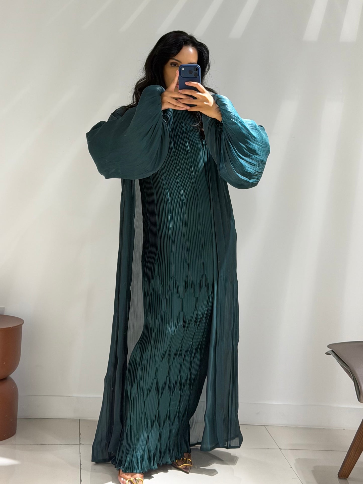 Pleated Puff Abaya set - Forest Green