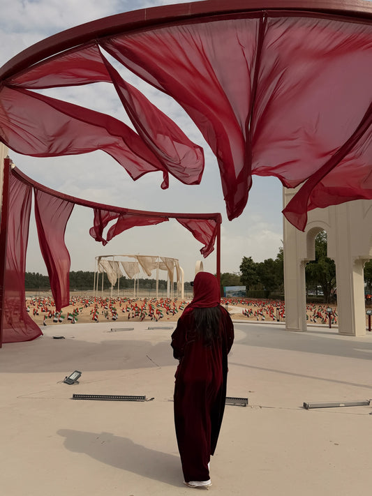 RTW Inayah Velvet Lace Abaya Set - Burgundy