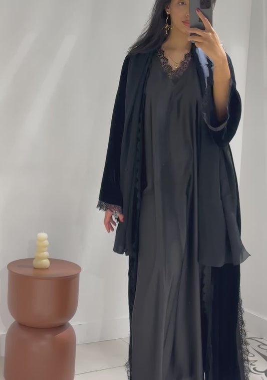 RTW Inayah Velvet Lace Abaya Set - Black